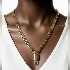 Authentic Louis Vuitton Gold Lock w/ Unbranded 18k cuban Gold Plated Chain